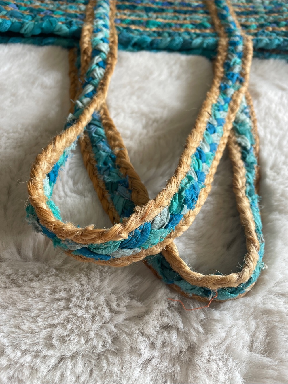 Woven Teal and Natural Straw Tote Bag - Unbranded - Picture 5 of 11